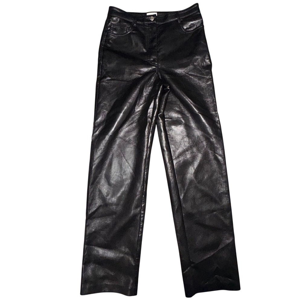 Wilfred Vegan Leather High Waist Straight Leg Pants Edgy Chic 6 Black